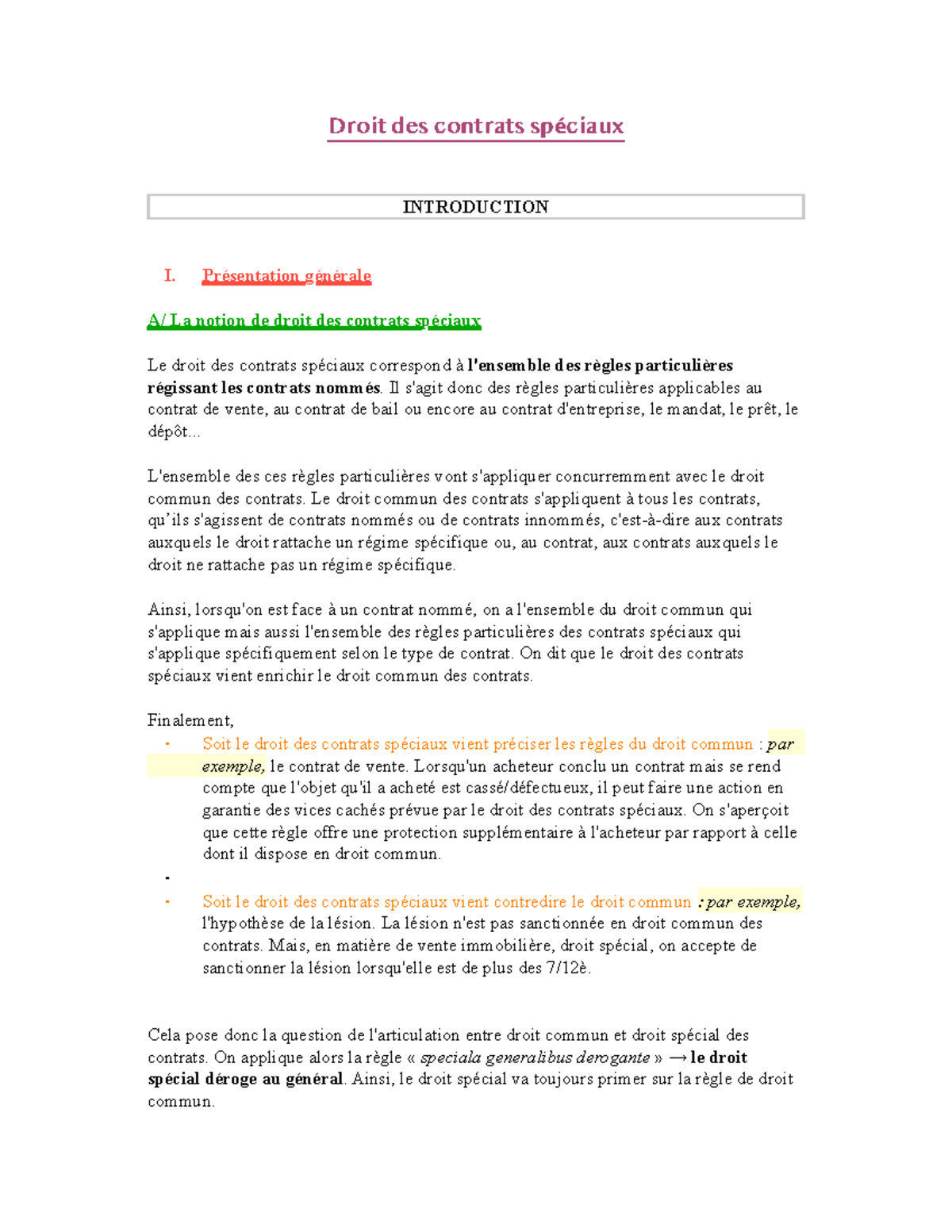 17 01 CS - Notes De Cours Droit Des Contrats Spéciaux - Droit Des ...