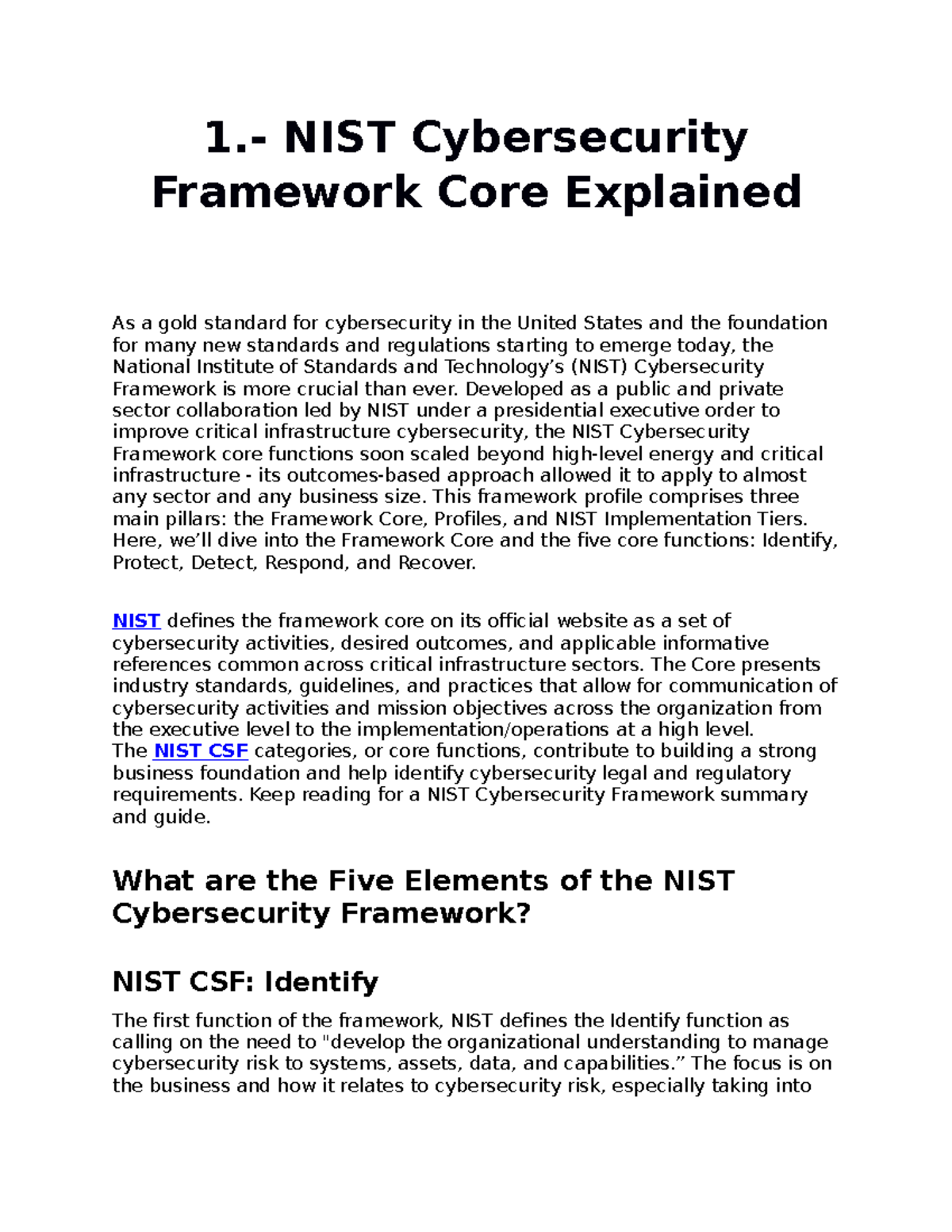 NIST Cybersecurity Framework Core Explained - 1.- NIST Cybersecurity ...