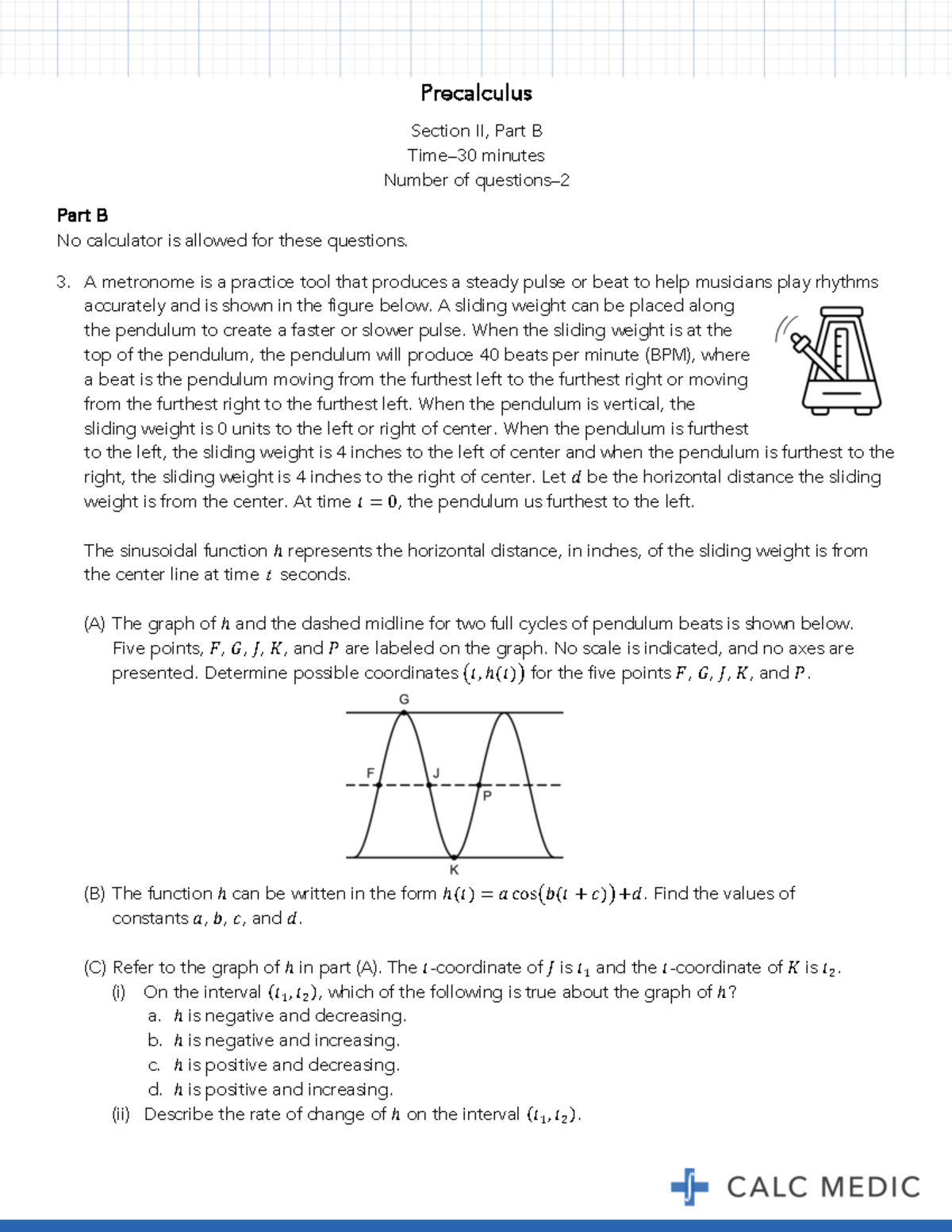 Calc Medic AP Precalculus Practice Exam Part B - Precalculus Section II ...