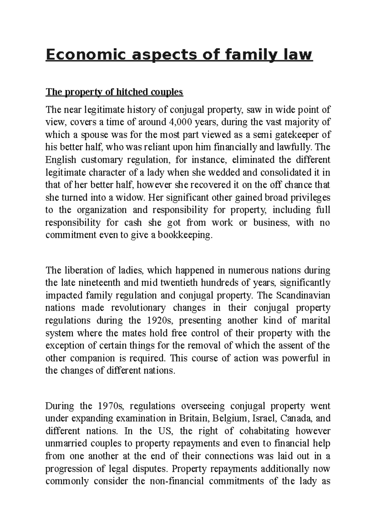 Economic aspects of family law - The English customary regulation, for ...