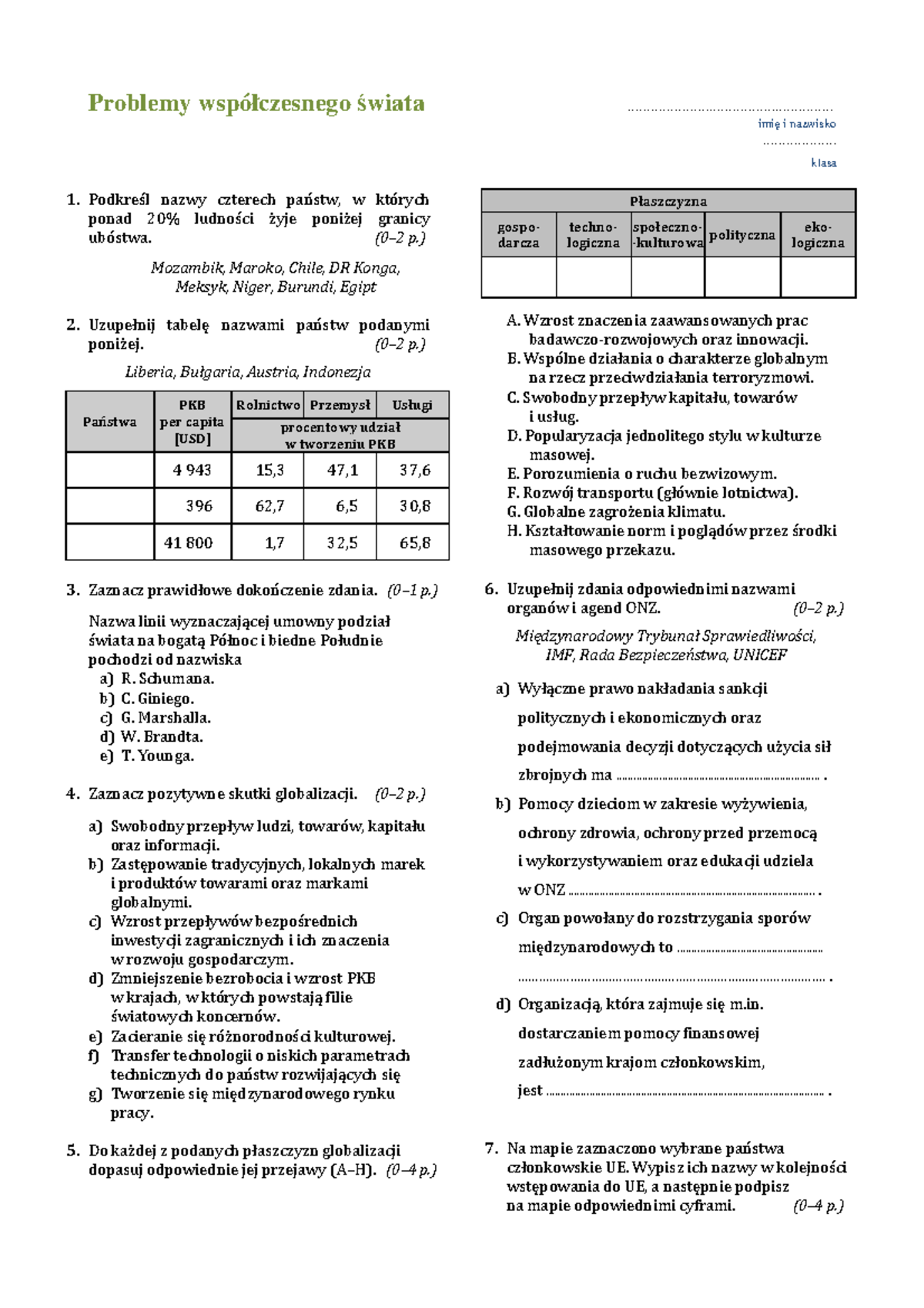Sprawdzian Online Z Współczesnego świata