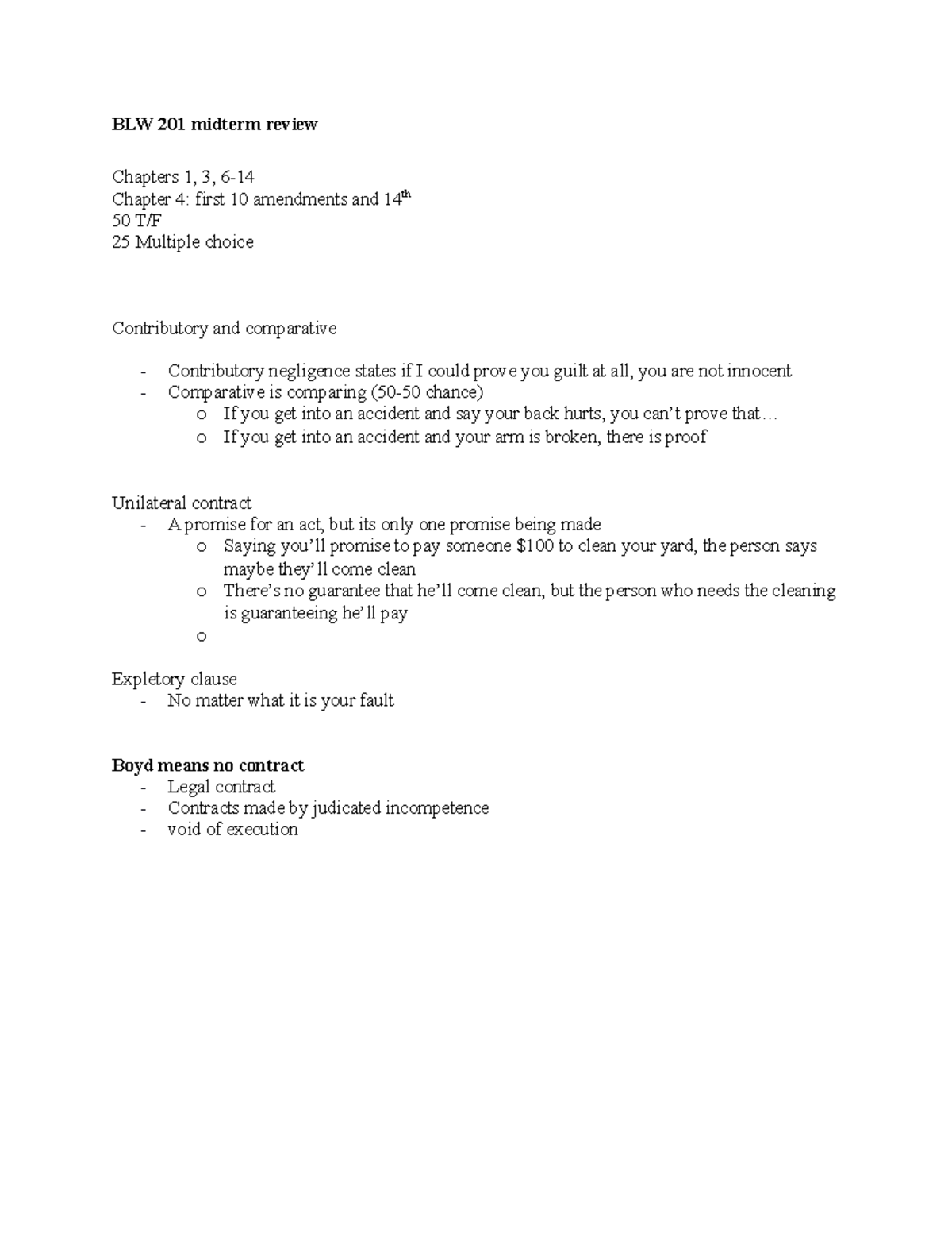 BLW 201 midterm review - BLW 201 midterm review Chapters 1, 3, 6 ...