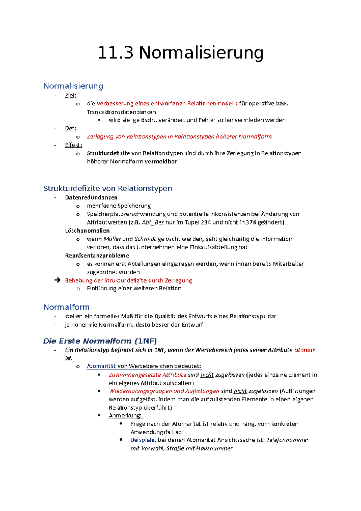 11.3 DB; Normalisierung - 11 Normalisierung Normalisierung - Ziel: o ...