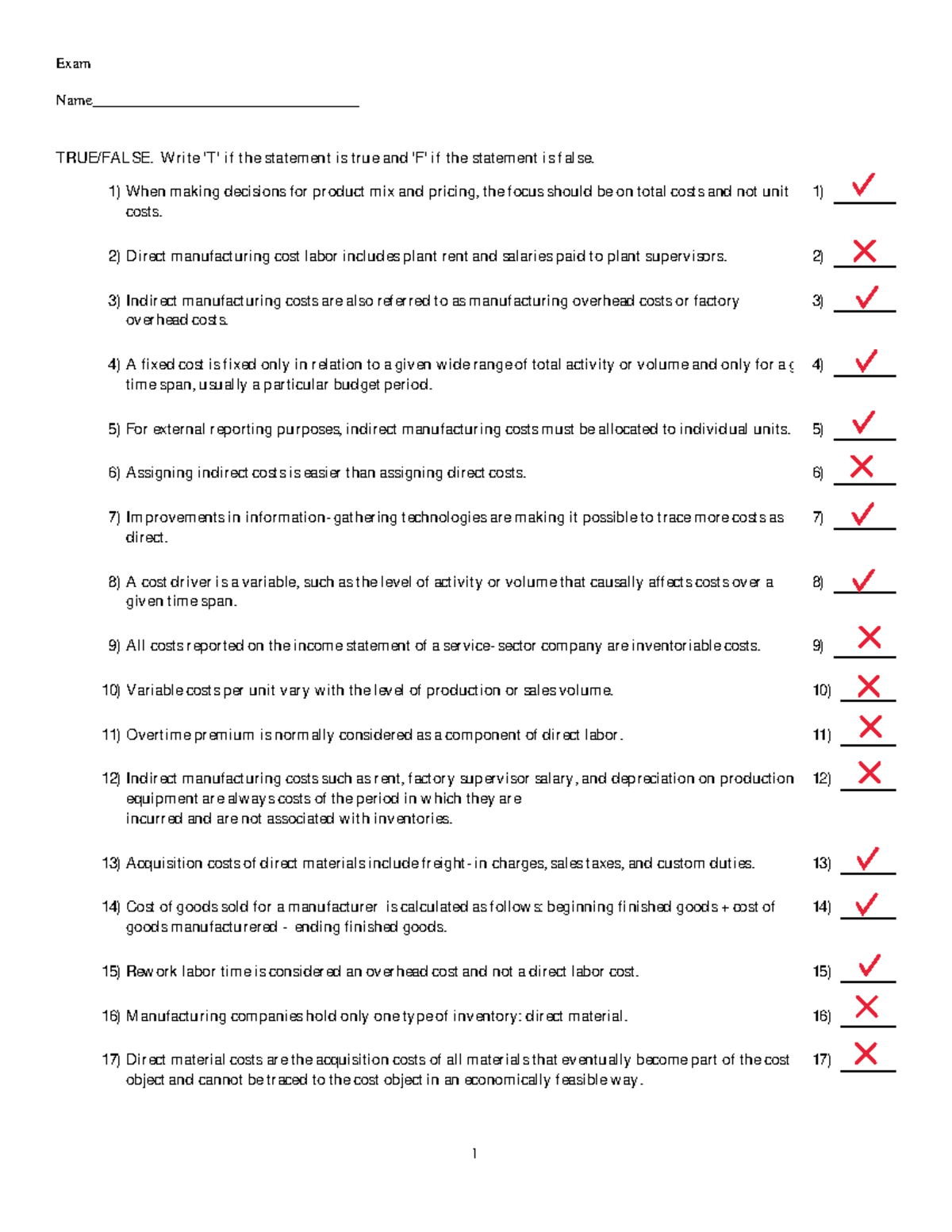 Horn16 TF Ori Ch 2 - soal jawab true false - Exam Name