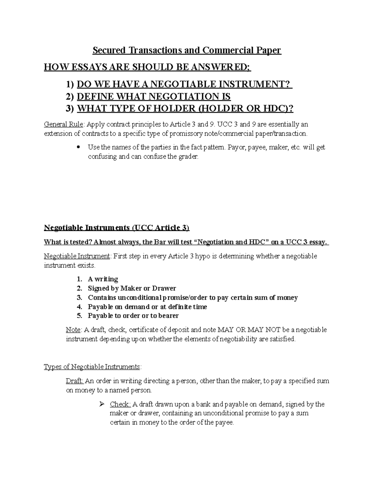 Secured Transactions and Commercial Paper UCC 3 and 9 are essentially
