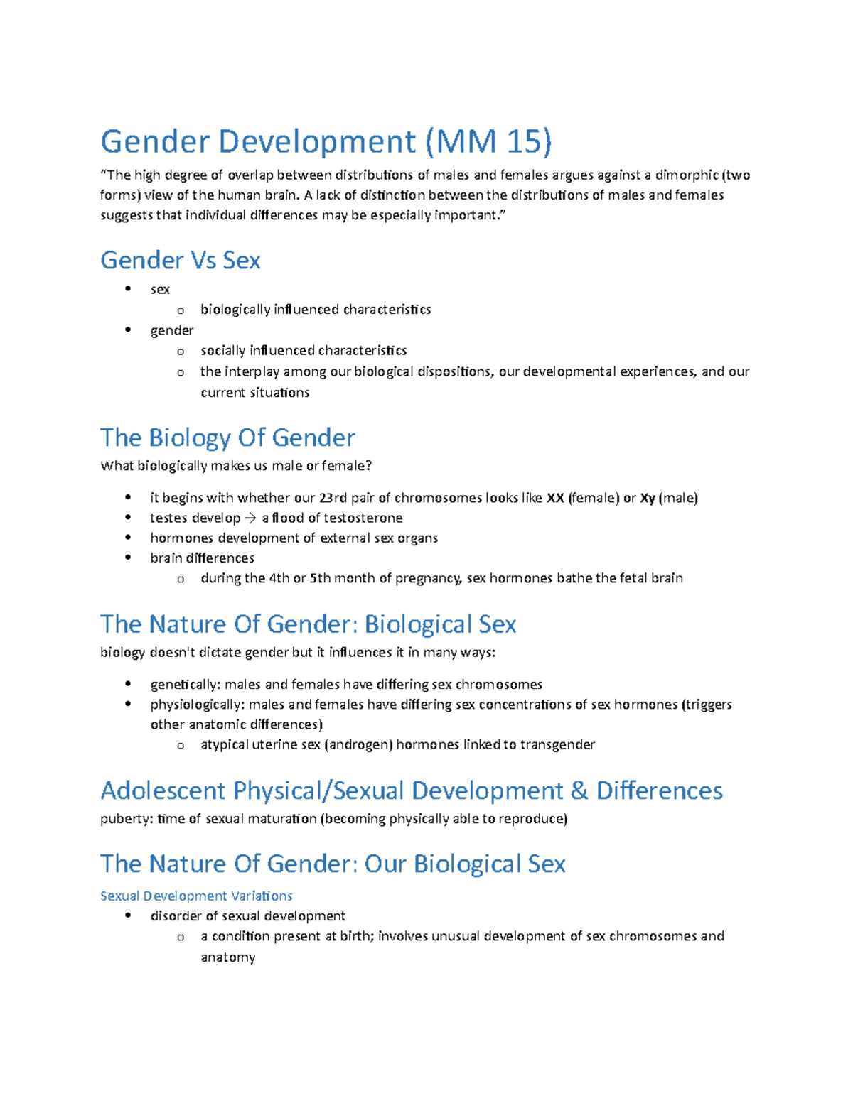 Gender Development (MM 15) - A lack of distinction between the ...