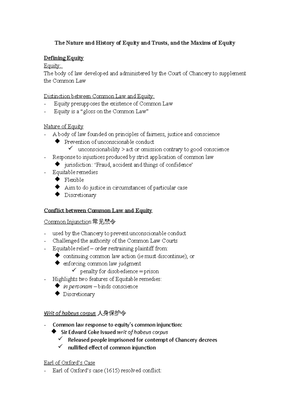 LLB205 Equity and Trust Note week 1 - The Nature and History of Equity ...