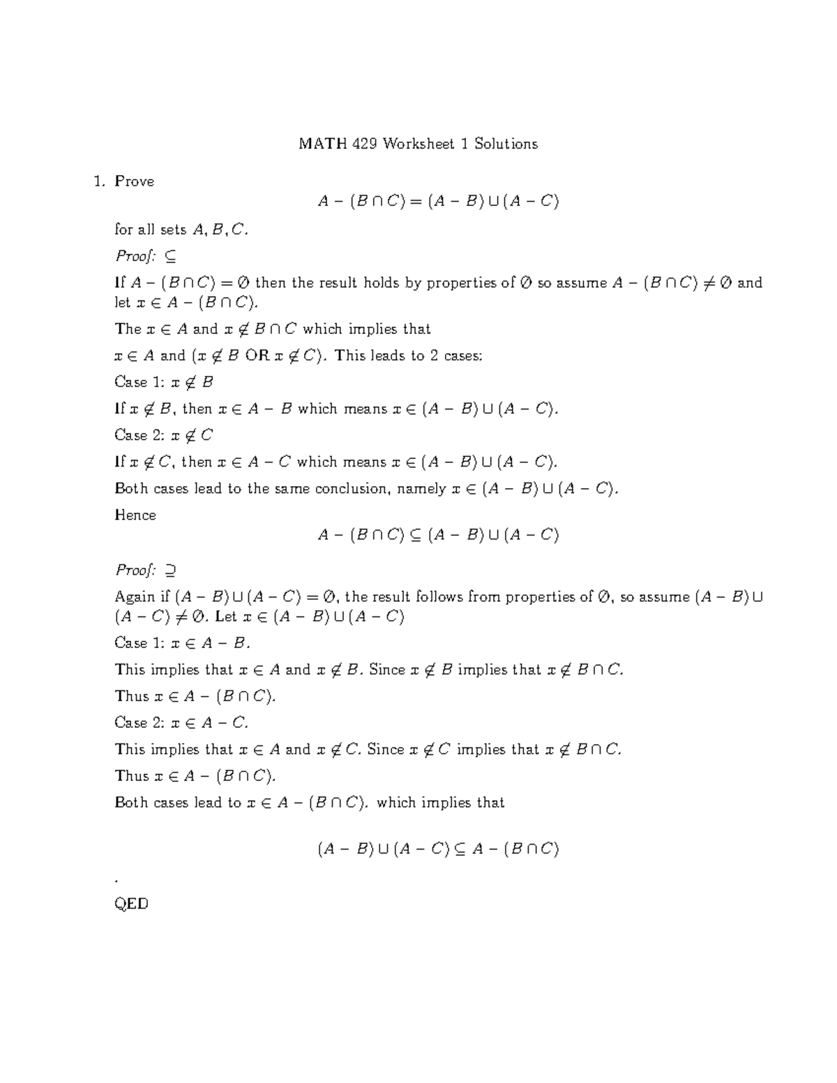 429hw1sols Artificial Intelligence - MATH 429 Worksheet 1 Solutions ...