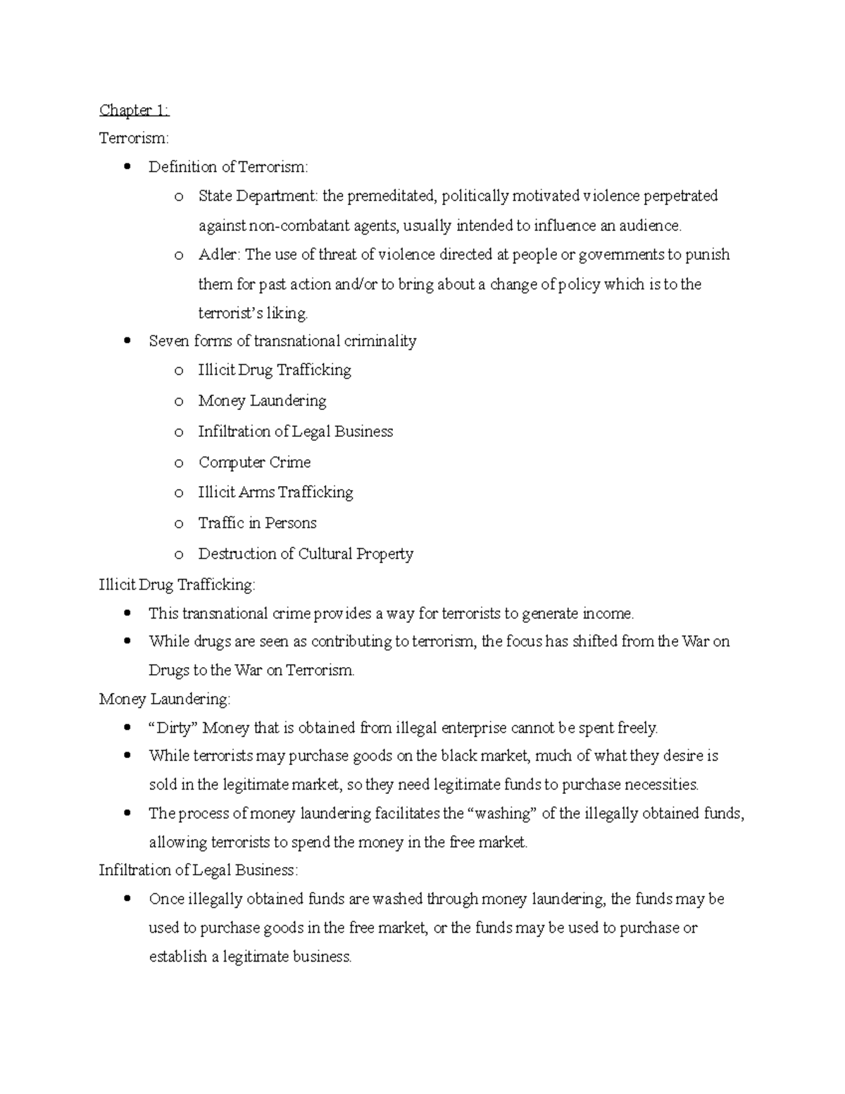 CRLS 1001 Chapter 1 Chapter 1 Terrorism Definition Of Terrorism O 