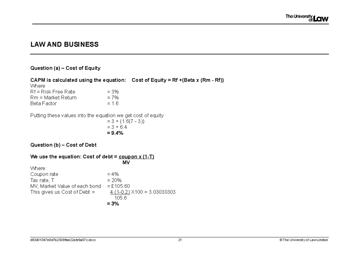 Ws 5 prep task answers - lpc - LAW AND BUSINESS Question (a) – Cost of ...