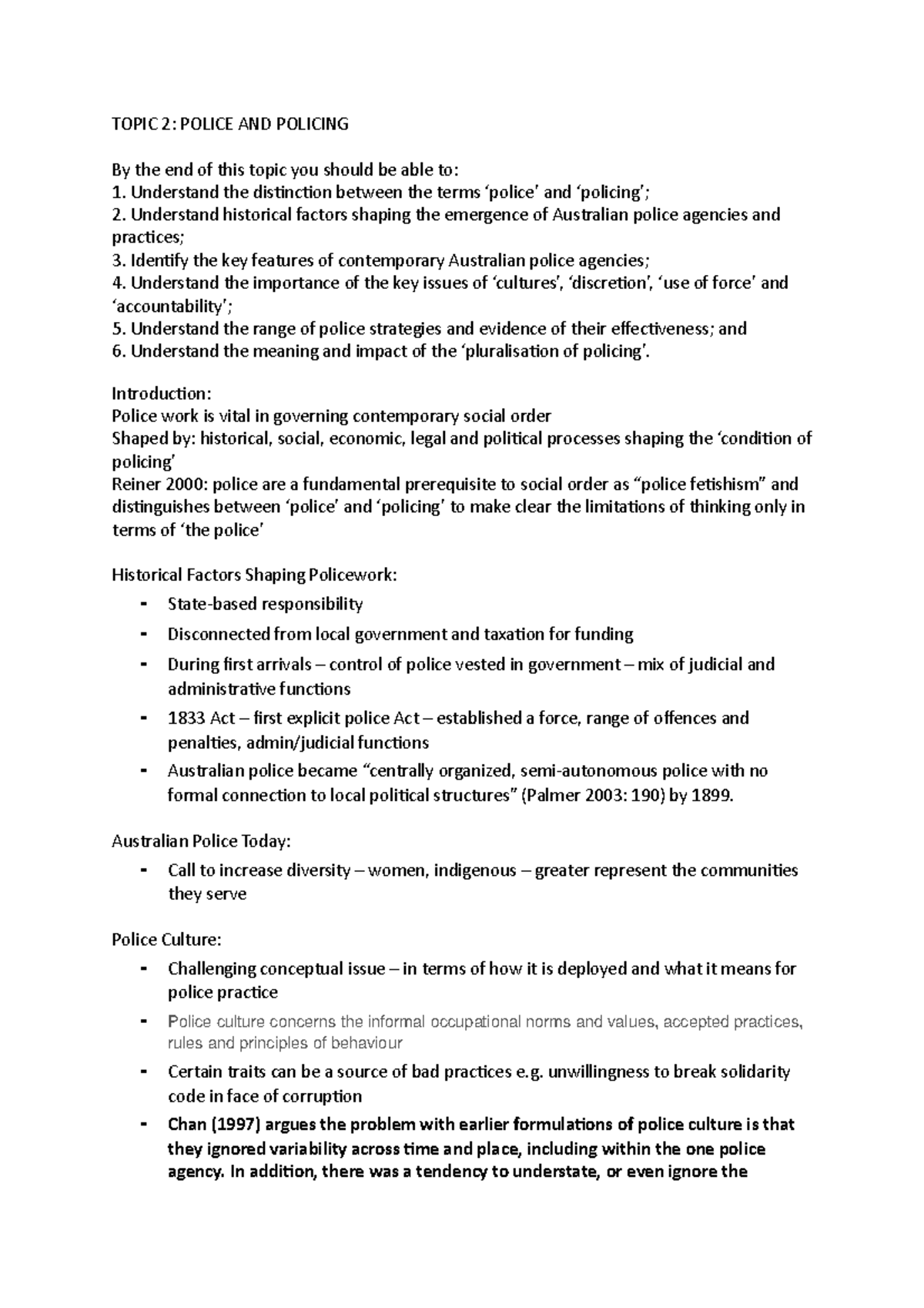 Topic 2- Police AND Policing - TOPIC 2: POLICE AND POLICING By the end ...
