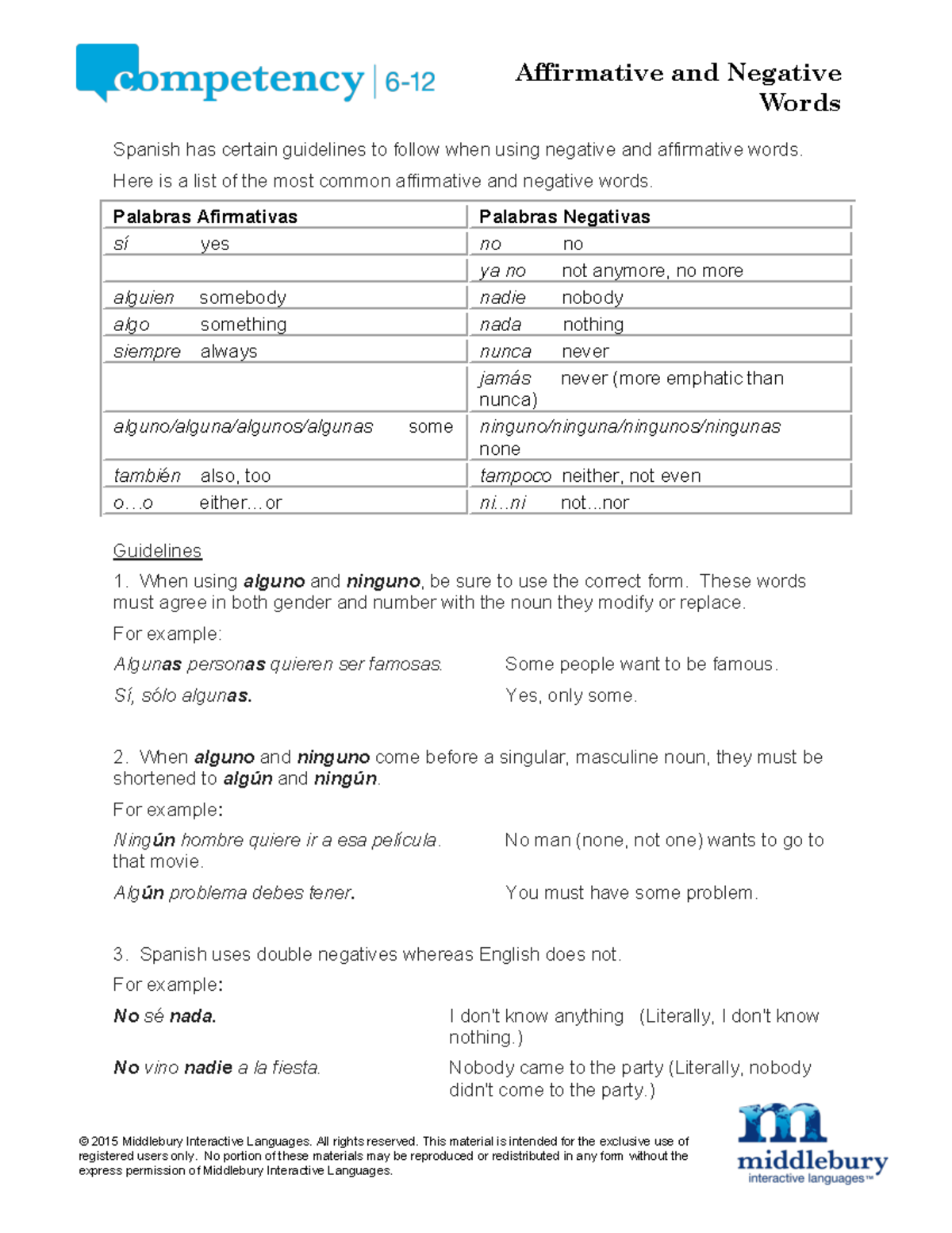 Affirmative And Neg Words Pdf Spanish Notes - Affirmative And Negative ...