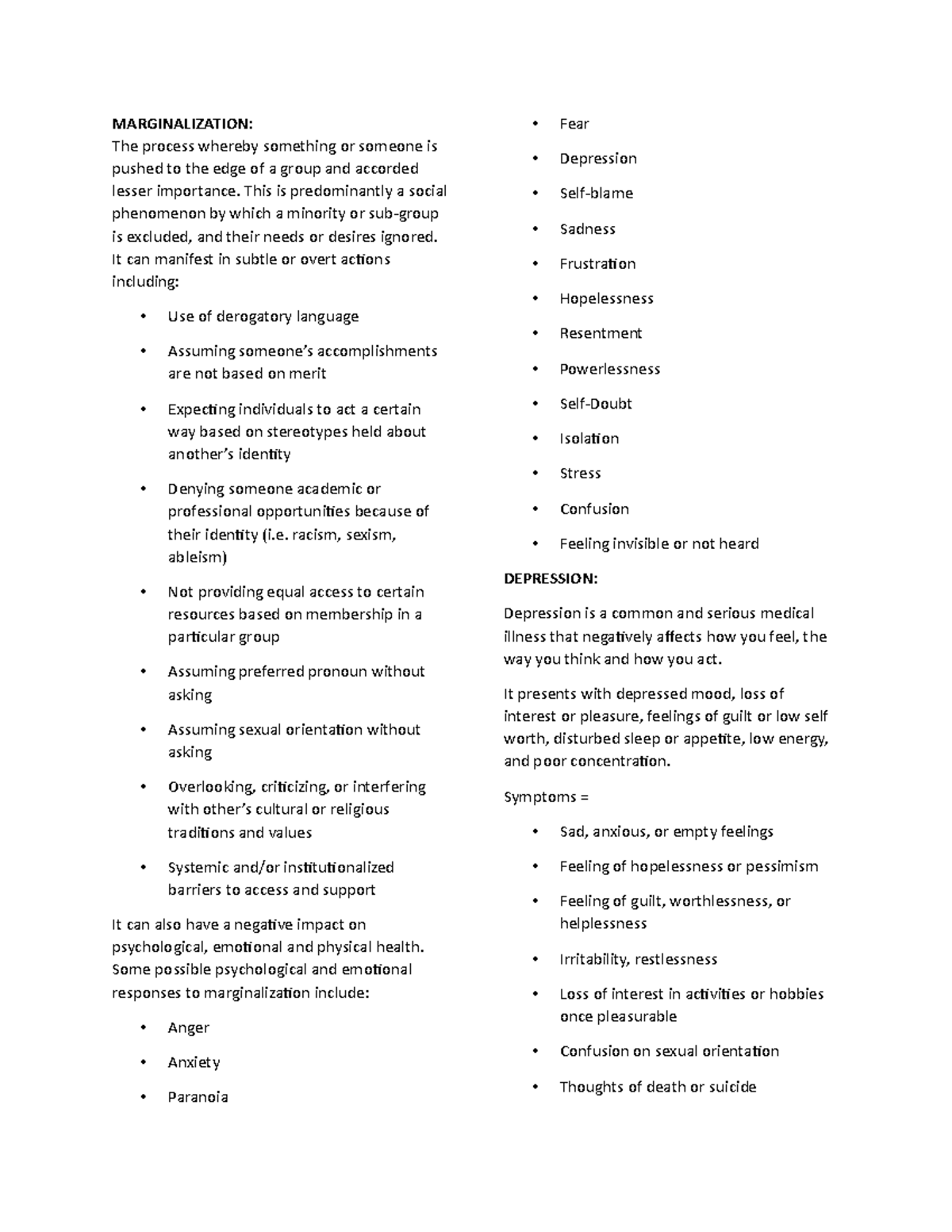 Personal Development Notes - MARGINALIZATION : The process whereby ...
