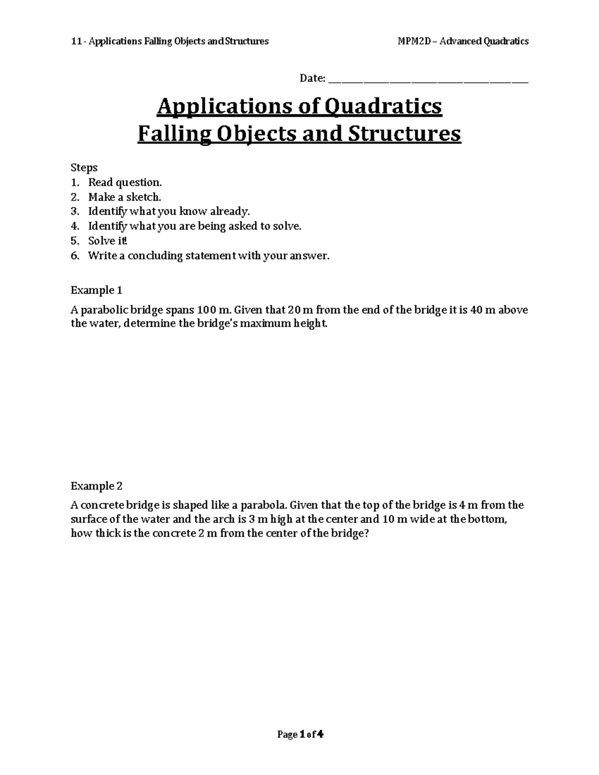 11 - Applications Falling Objects and Structures - Date: - Studocu