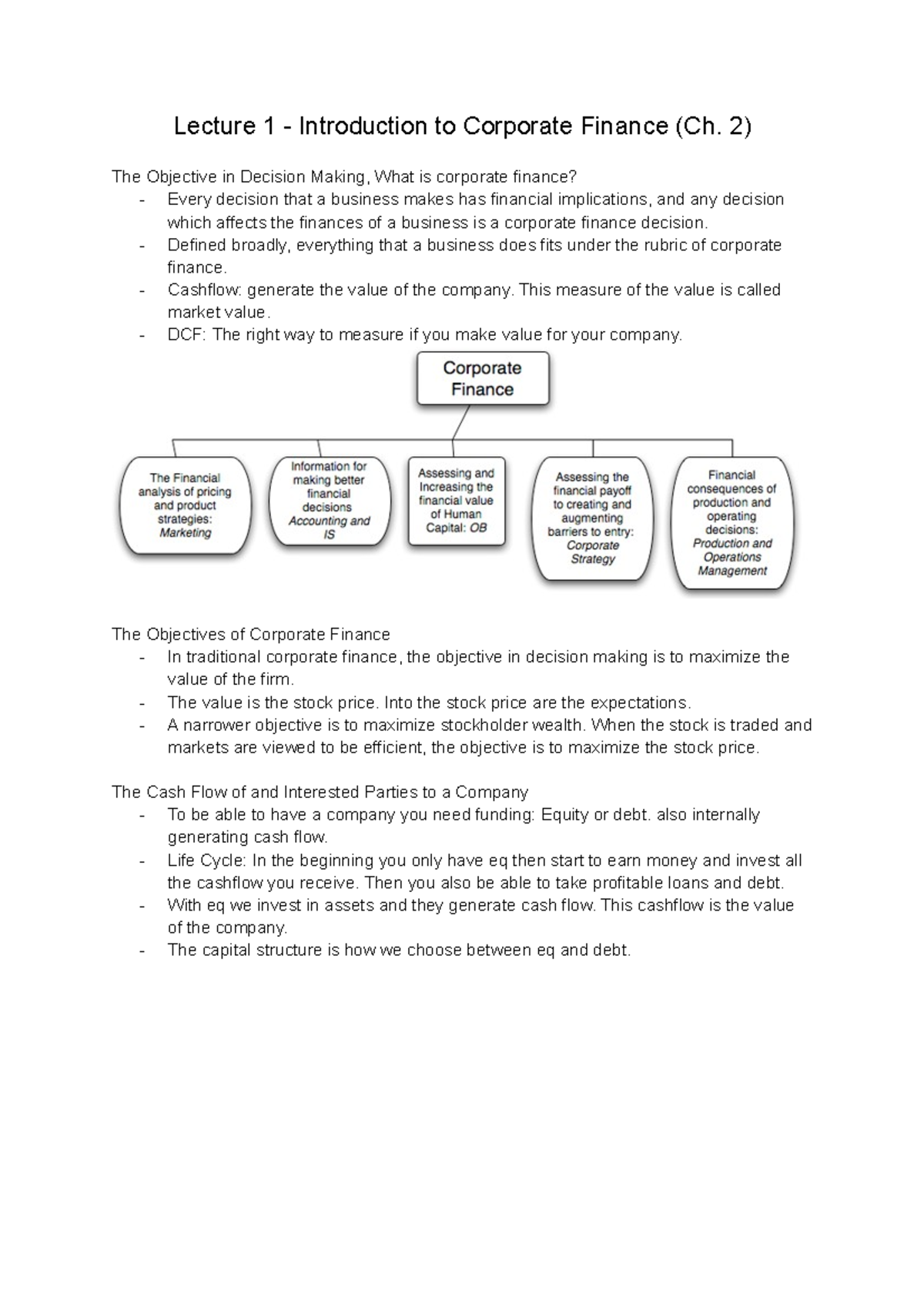 Föreläsningsanteckningar - Lecture 1 - Introduction to Corporate ...