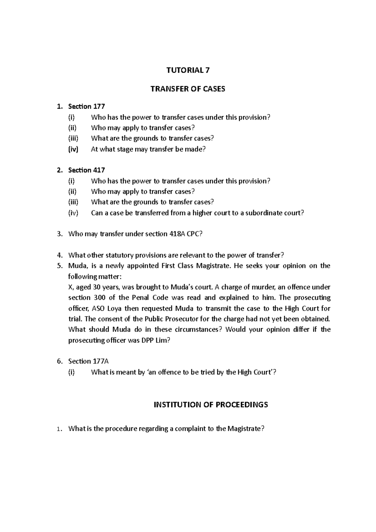 Tutorial 7 Transfer of Cases TUTORIAL 7 TRANSFER OF CASES 1