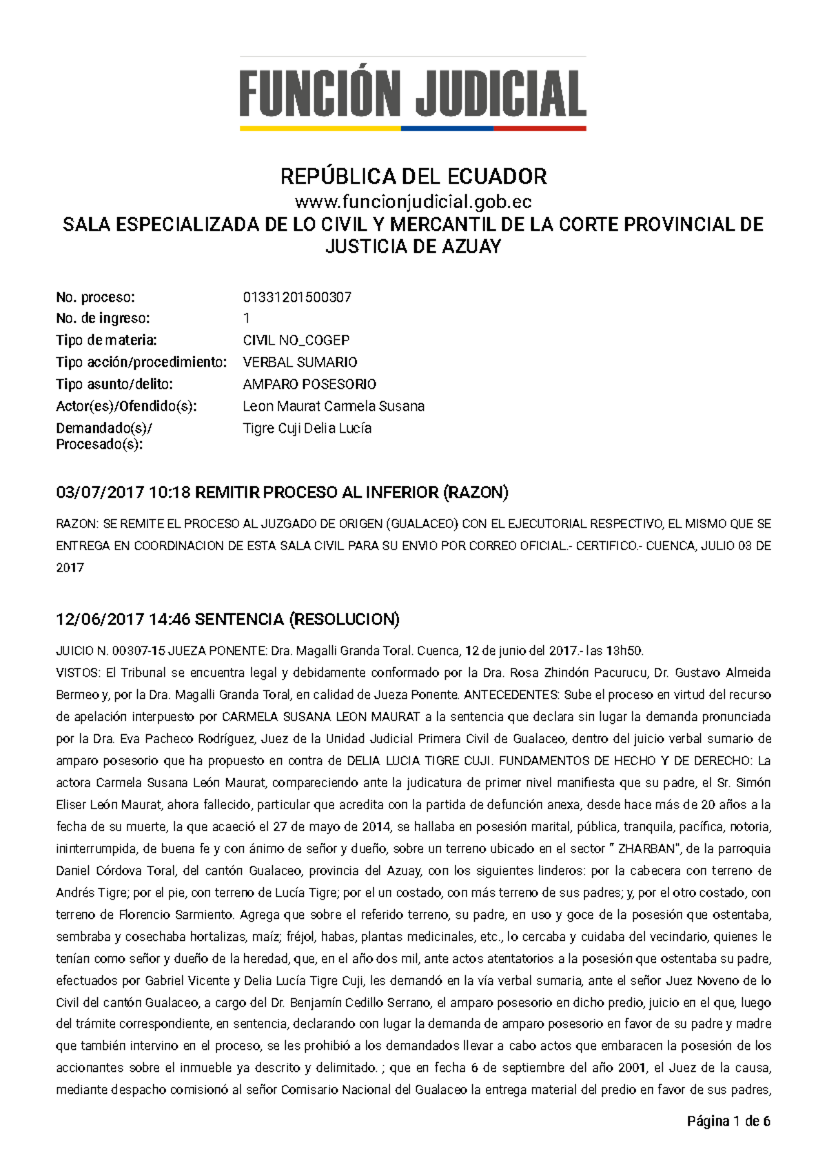 SENTENCIA EJECUTORIADA - REPÚBLICA DEL ECUADOR funcionjudicial.gob SALA