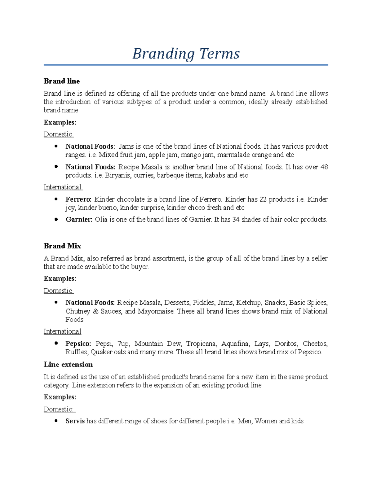 Brand line - Lecture notes 1,2,3 - Branding Terms Brand line Brand line ...