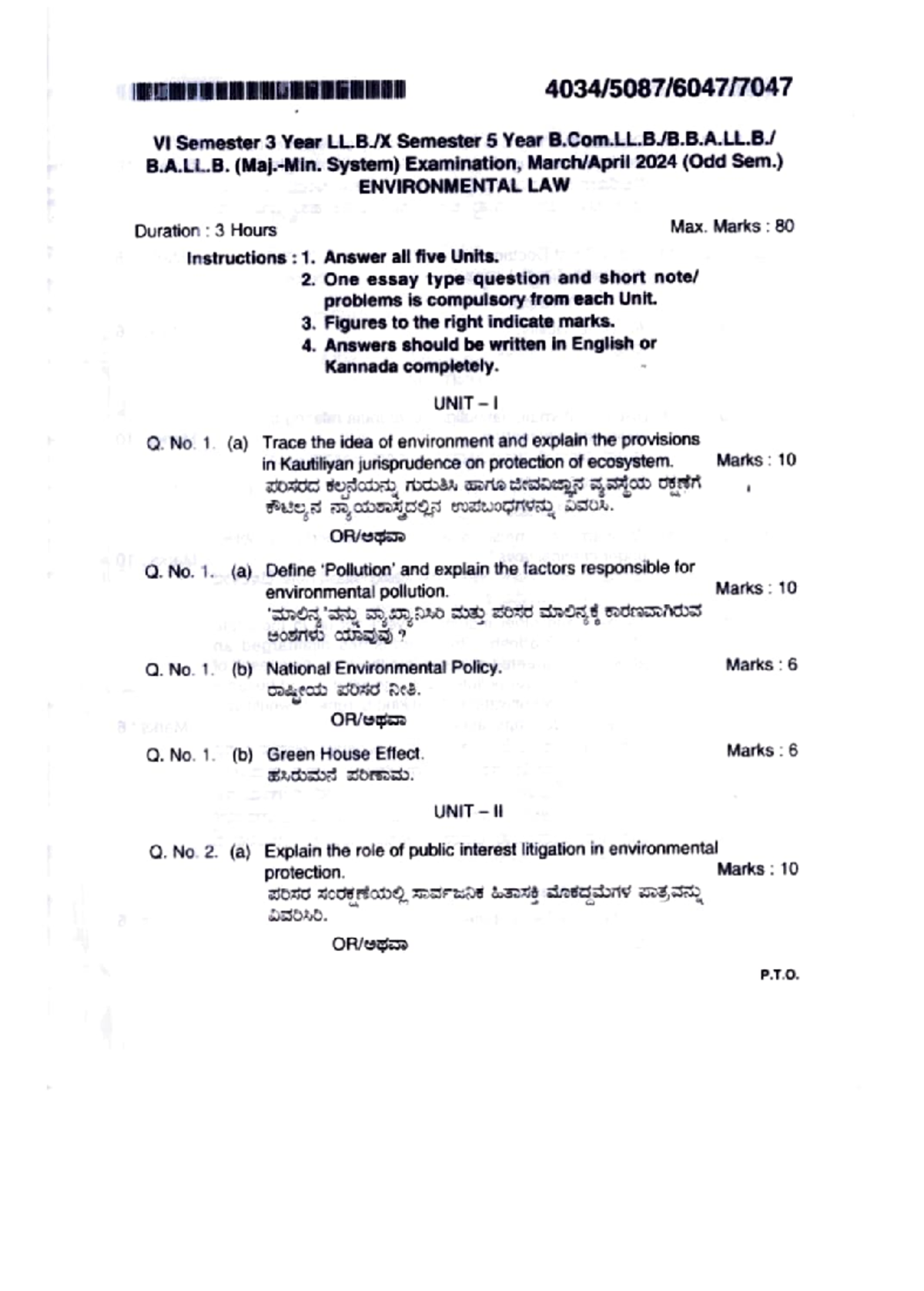 Question Paper 2024 - VI Semester 3 Year LL/X Semester 5 Year B.Com.LL ...