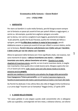 Grammatica della fantasia gianni rodari - ANTEFATTO Per stare coi