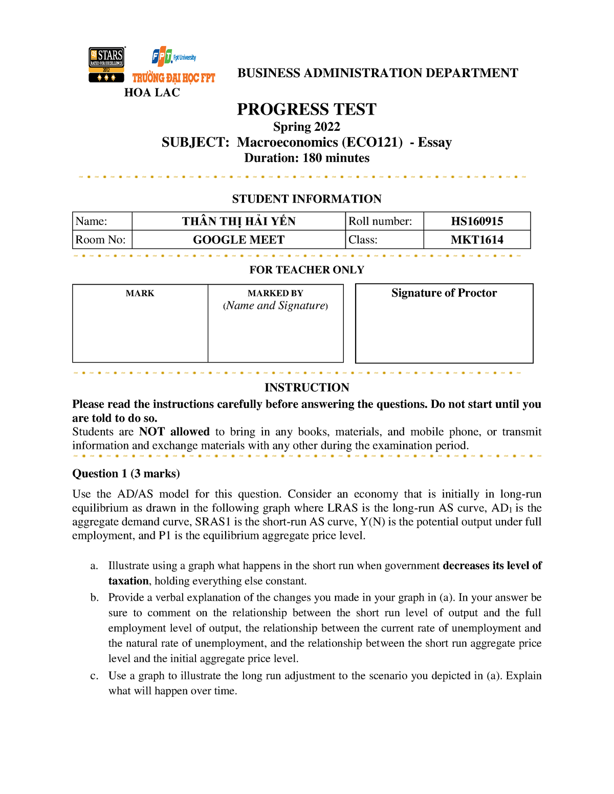 Thân Thị Hải Yến - ECO121 Note - HOA LAC BUSINESS ADMINISTRATION ...