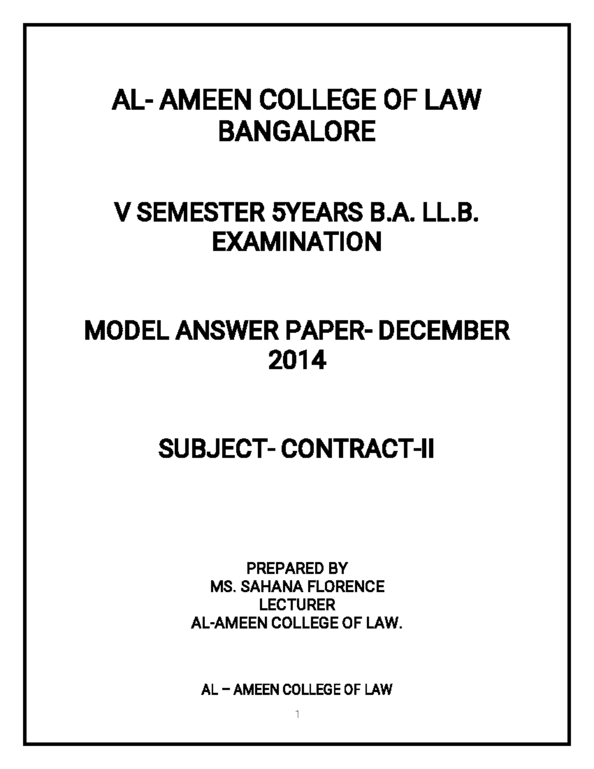 Contract Ii 2014 15 Model Question Paper With Answers Al Contract Ii 2014 15 Model Question Paper With Answers Al