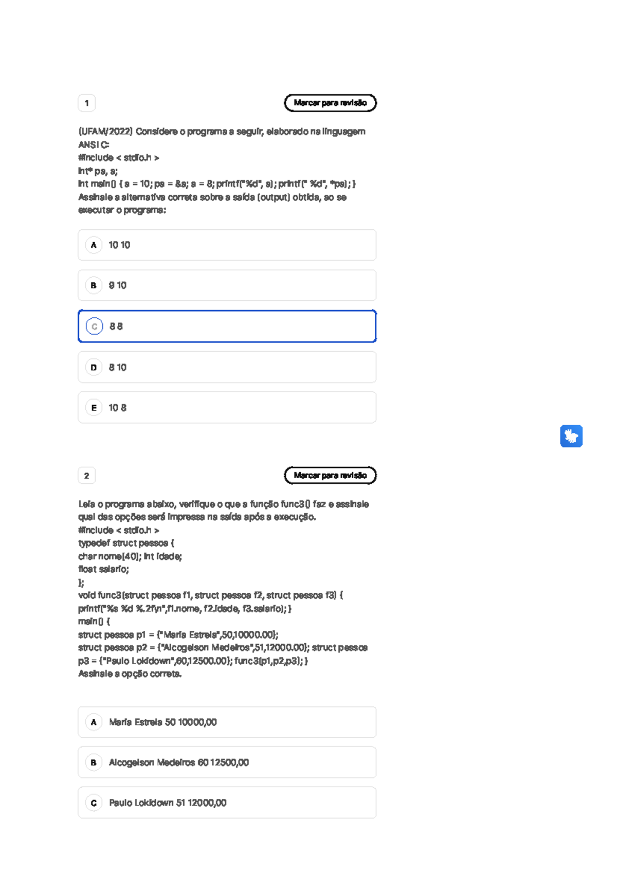 Simulado 2 - Estrutura de Dados - A B C D E A B C 1 Marcar para revisão ...