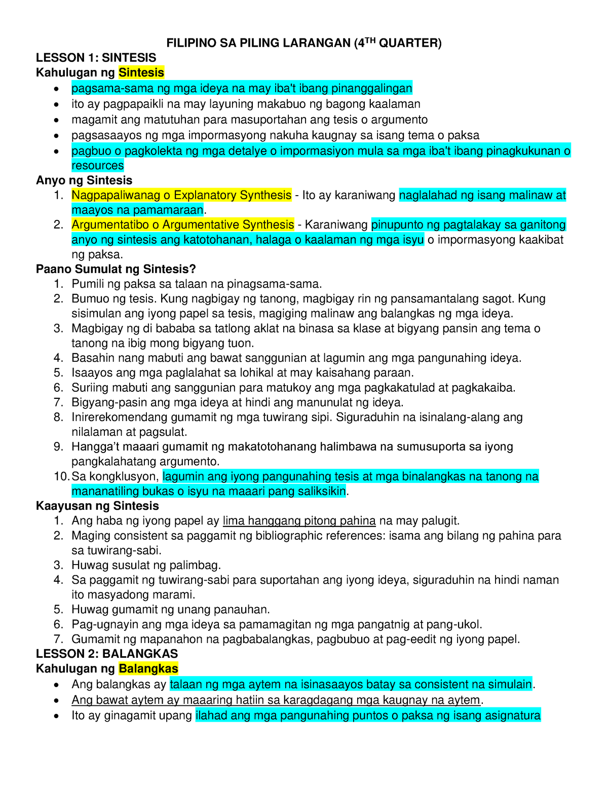 Filipino Sa Piling Larangan - FILIPINO SA PILING LARANGAN (4TH QUARTER ...