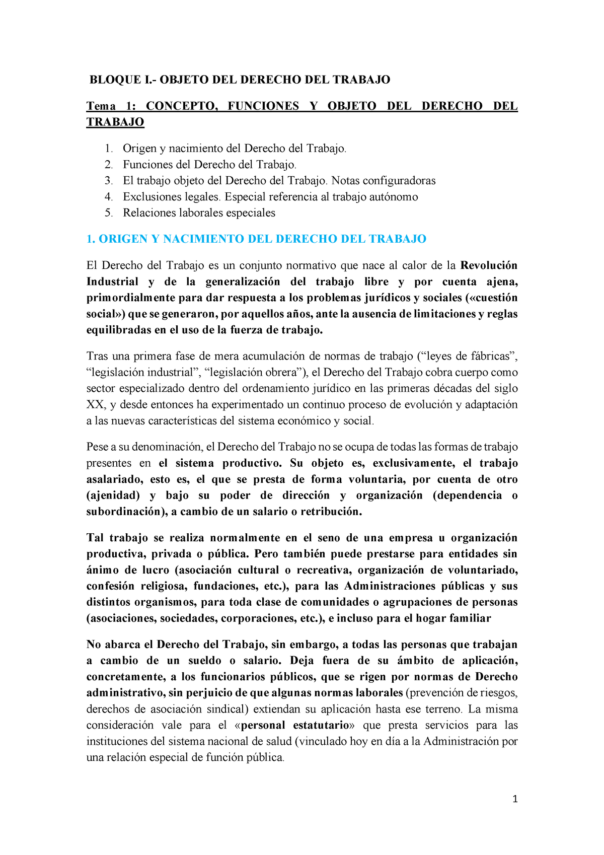 Tema 1 - BLOQUE I.- OBJETO DEL DERECHO DEL TRABAJO Tema 1: CONCEPTO ...