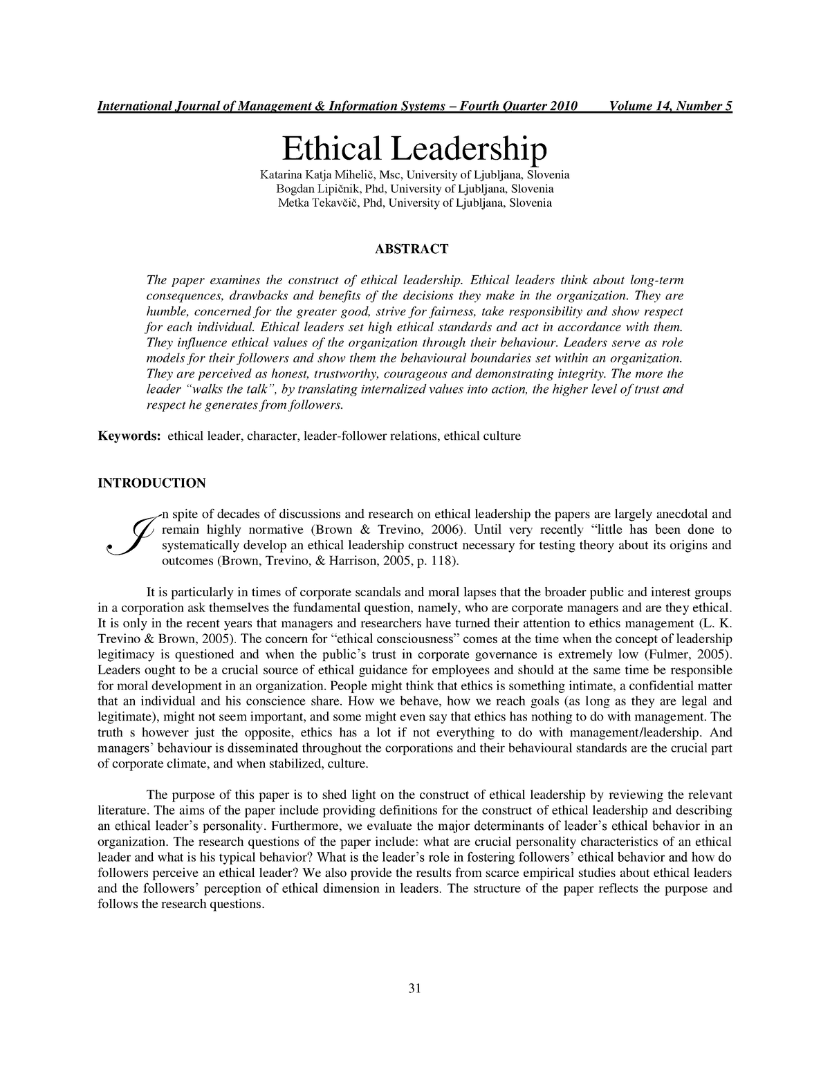 ethical leadership article critique assignment