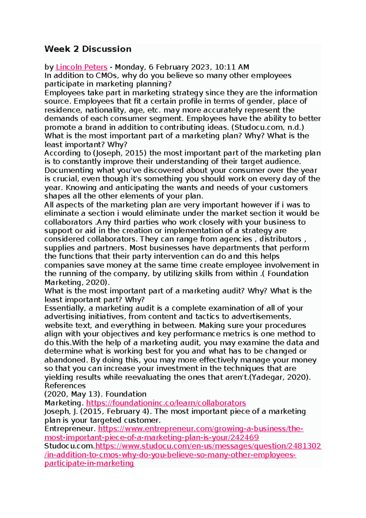 Week 2 Discussion - Week 2 Discussion by Lincoln Peters - Monday, 6 ...