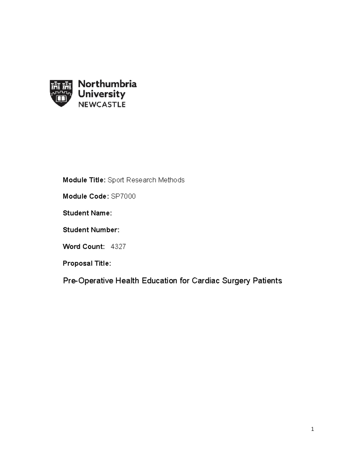 Research Proposal Preoperative health education Module Title Sport