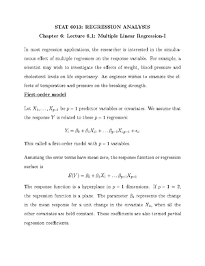 STA6013Lect7 1 - Professor Mason Lecture Notes - STA 6013: Regression ...