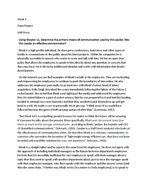 Team Project MGMT 591- Week 5 - Team Project: Week 5 Leader: Elon Musk ...
