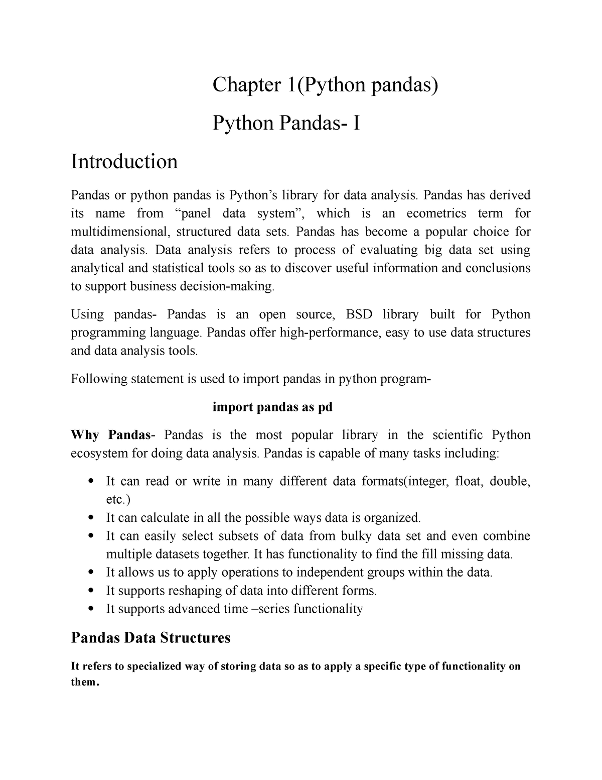 Pandas notoes for XII - panda - Chapter 1(Python pandas) Python Pandas