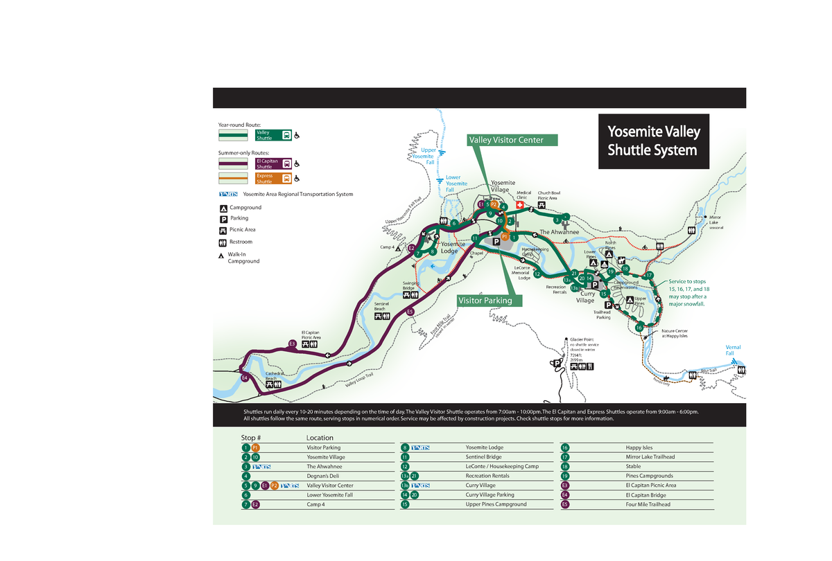 Yosemite valley shuttle bus map - Lower Yosemite Fall Upper Yosemite ...