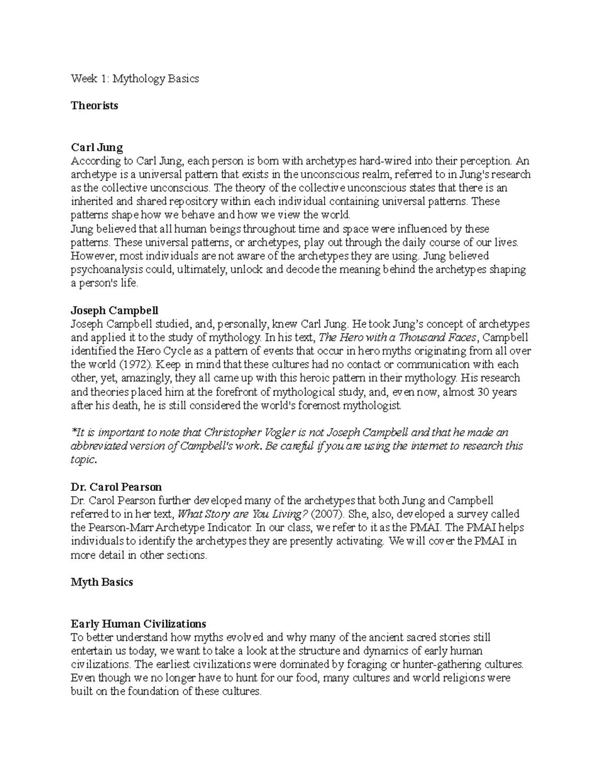 Mythology Basics Notes Week 1 Mythology Basics Theorists Carl Jung Mythology Basics Notes Week 1 Mythology Basics Theorists Carl Jung