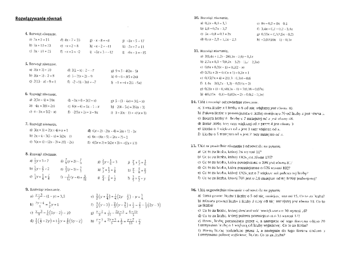 Powtorzenie przed sprawdzianem z rownan - Matematyka - Rozwiązywanie