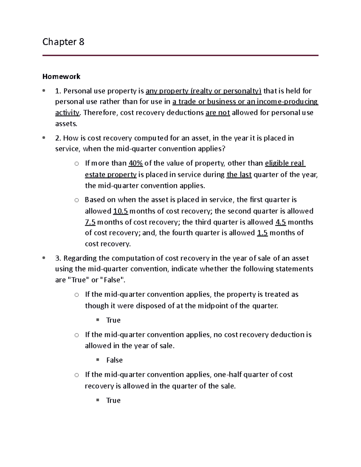 SouthWestern Federal Taxation 2021 Chapter 8 Homework Chapter 8