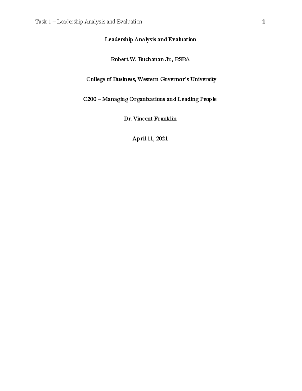 C200 Task1 Assign.1(Leadership Theory Analysis(Final Draft Paper, 04-27 ...