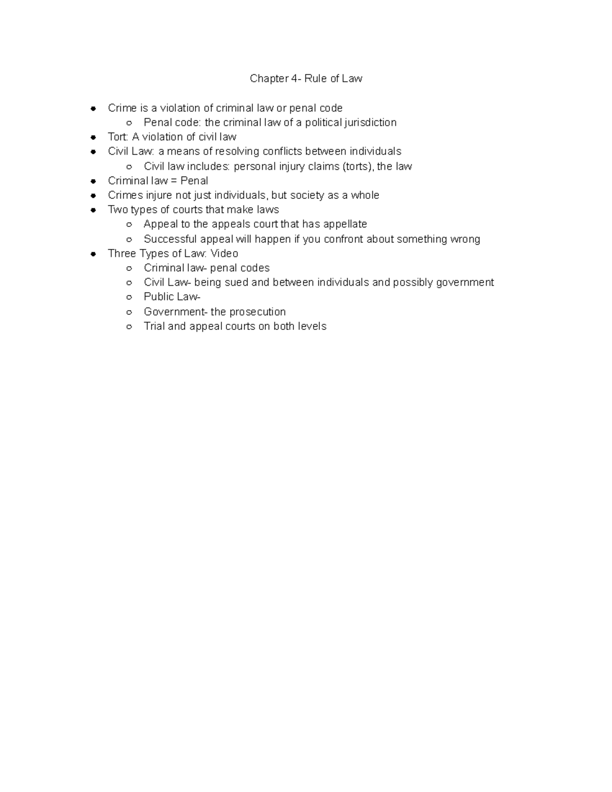 CJ Unit 3 lecture 3 notes. Chapter 4 Rule of Law Crime is a