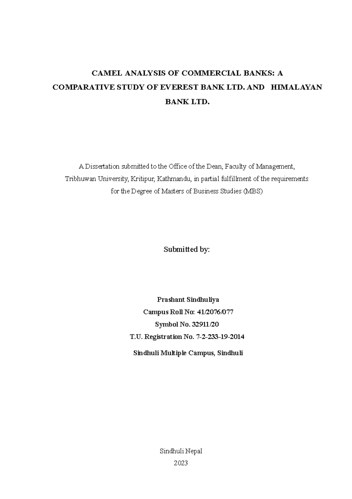 Camel Analysis OF Commercial Banks Acomparative Study OF Everest BANK ...