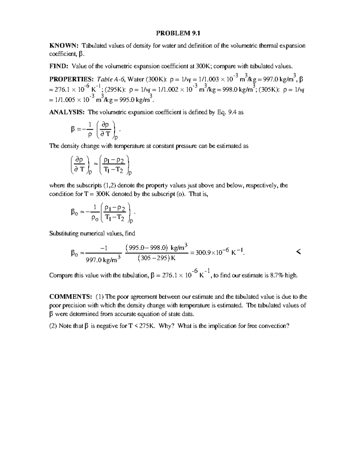 Chapter 9 - Practice Problem Solutions - KNOWN: Tabulated values of ...