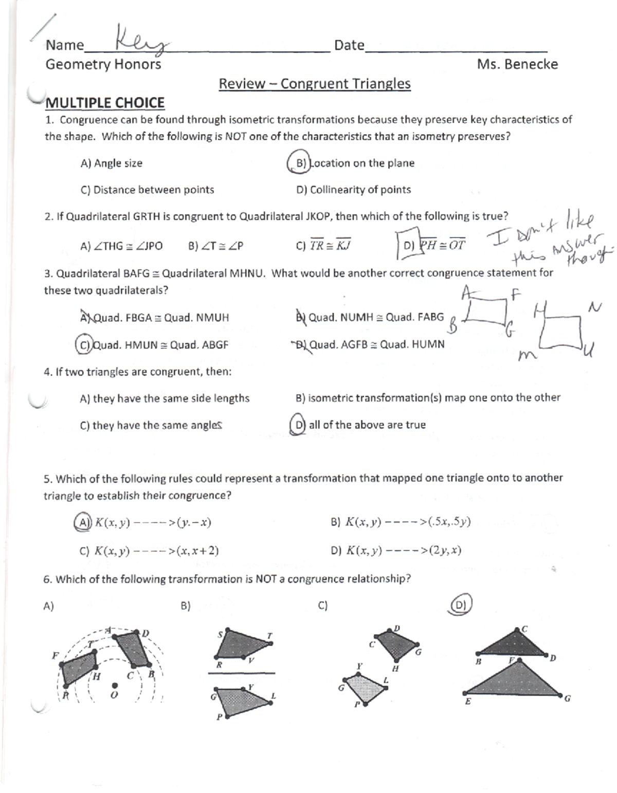 Day 13 review answer key congruent triangles 2 Name Date Ms. Benecke