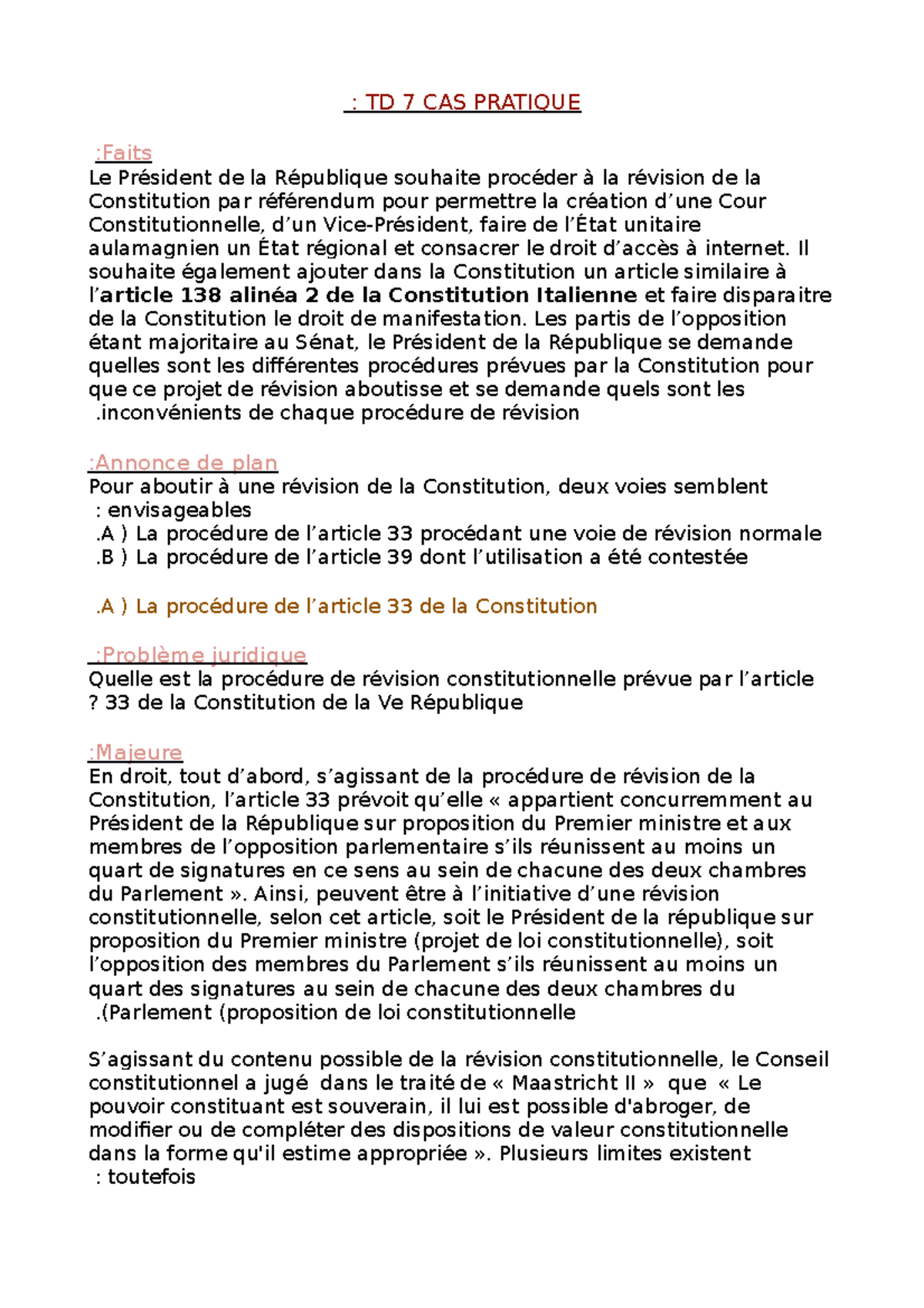 Cas Pratique Sur La Révision De La Constitution - Droit Constitutionnel ...