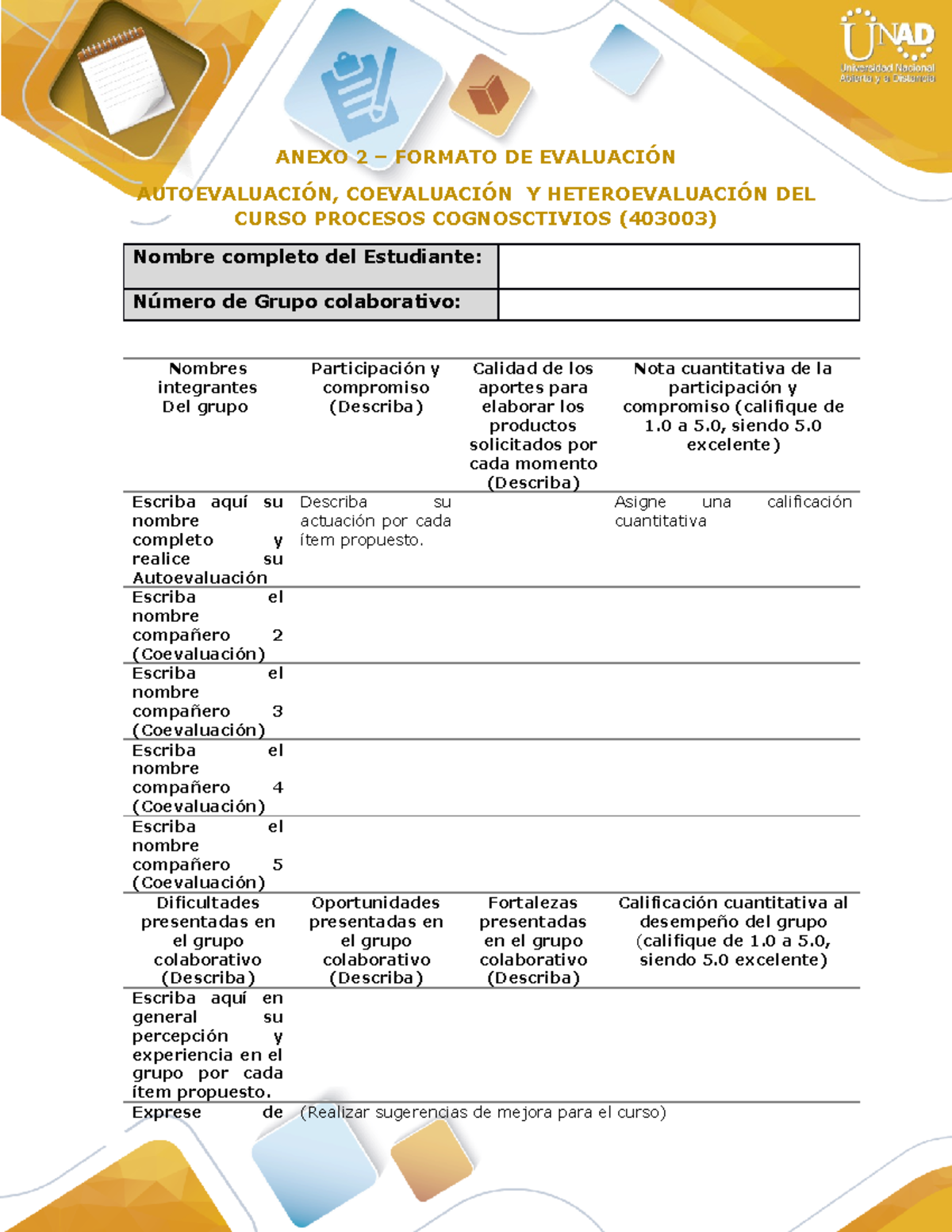 Anexo 2 - Formato De Evaluación Individual - ANEXO 2 – FORMATO DE ...