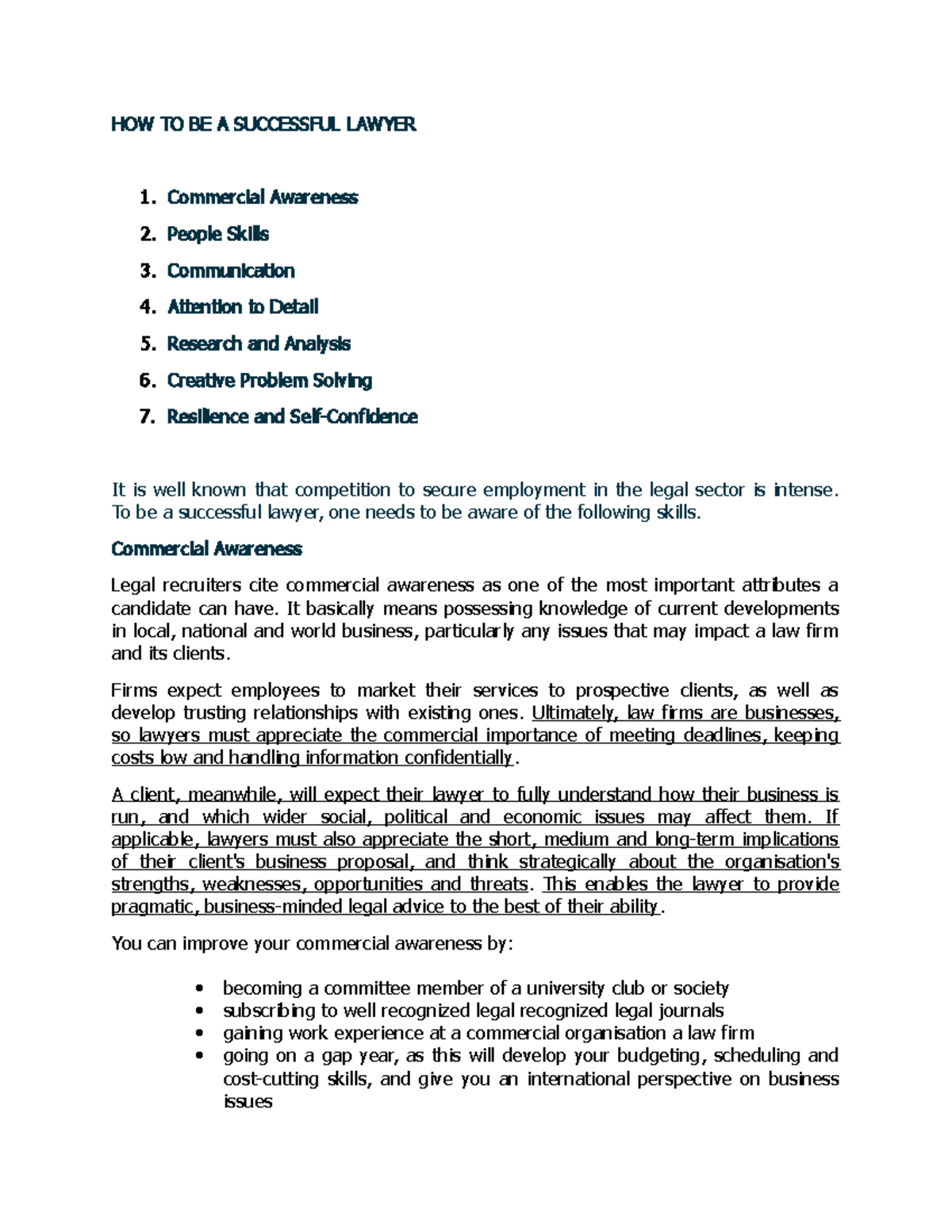 Comm 19(b) - notes - HOW TO BE A SUCCESSFUL LAWYER Commercial Awareness ...