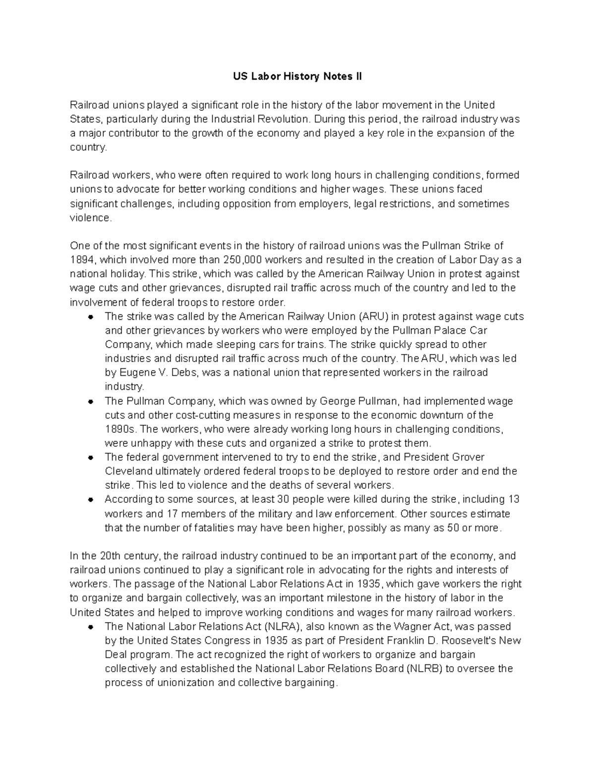 US Labor History Notes II - US Labor History Notes II Railroad unions ...