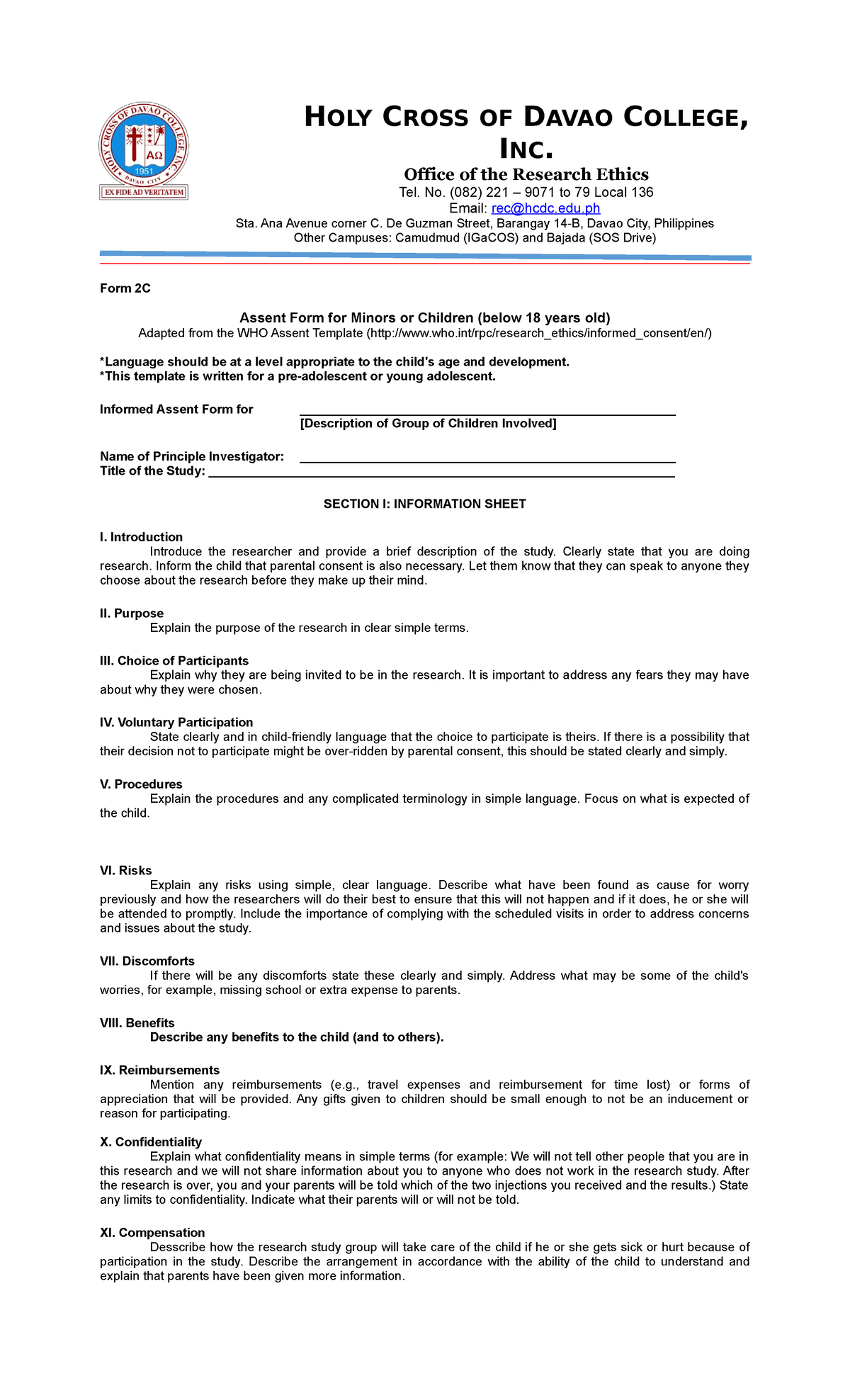 Form 2C Assent Form - rec papers - HOLY CROSS OF DAVAO COLLEGE, INC ...