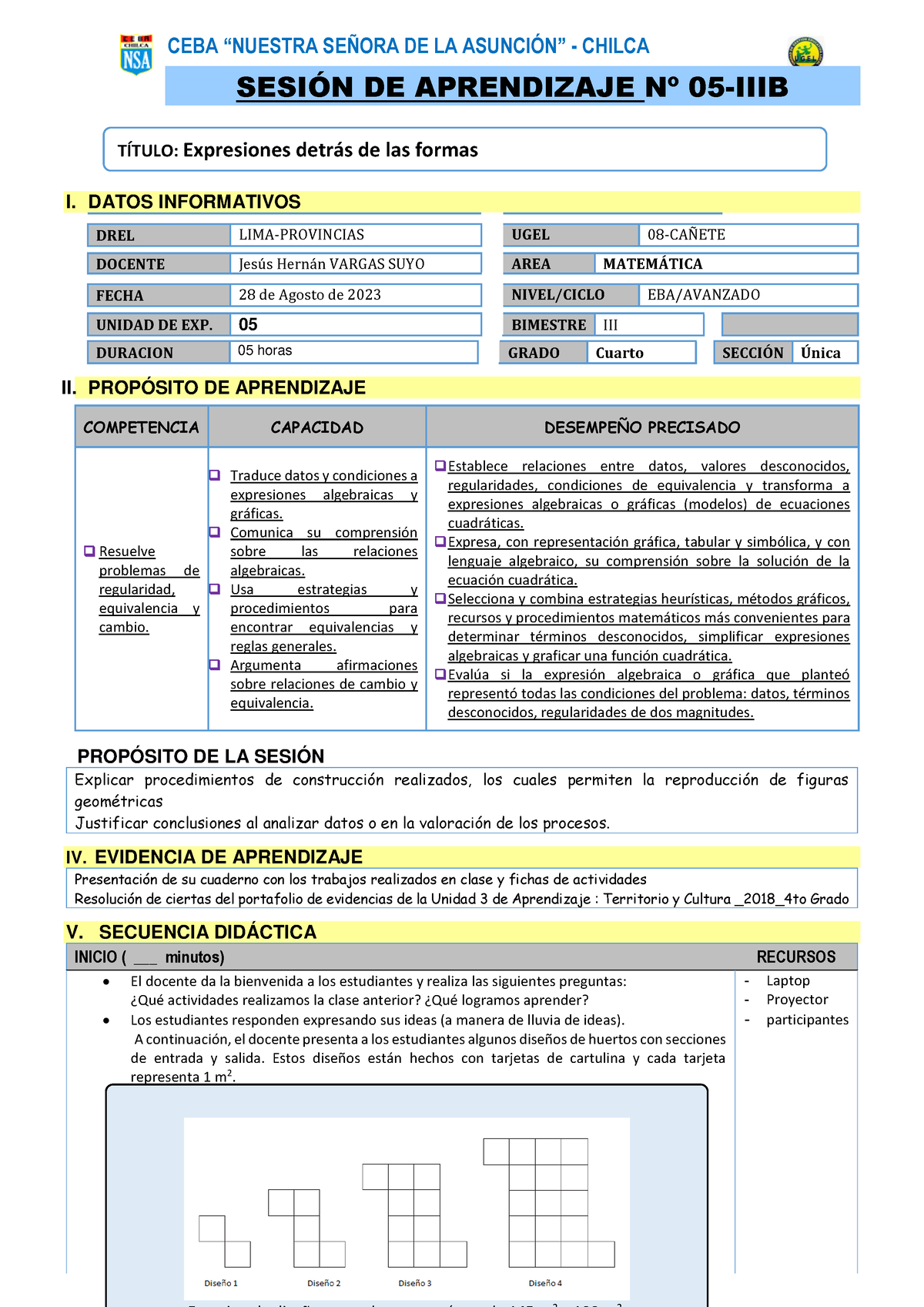 Sesion DE Aprendizaje 05 IIIB CEBA NSA 2023 Matematica Tercero - SESI”N ...